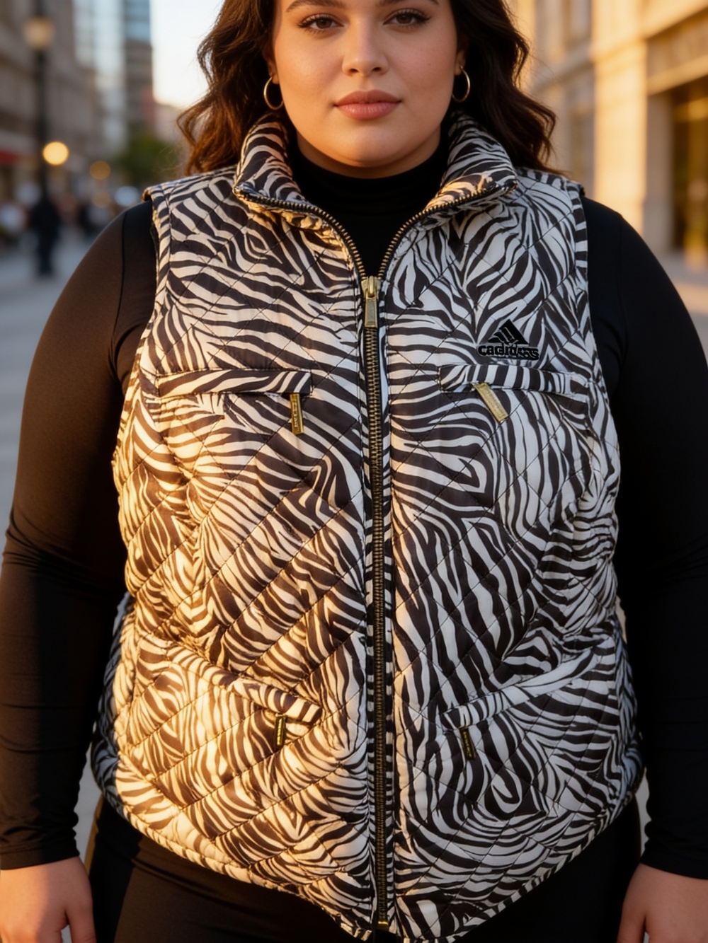 Michael Kors NWT Zebra Print Quilted Puffer Vest Chocolate Brown 1X